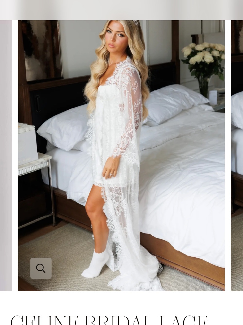 Celine Bridal Lace Robe - White Sheer Lace Kimono